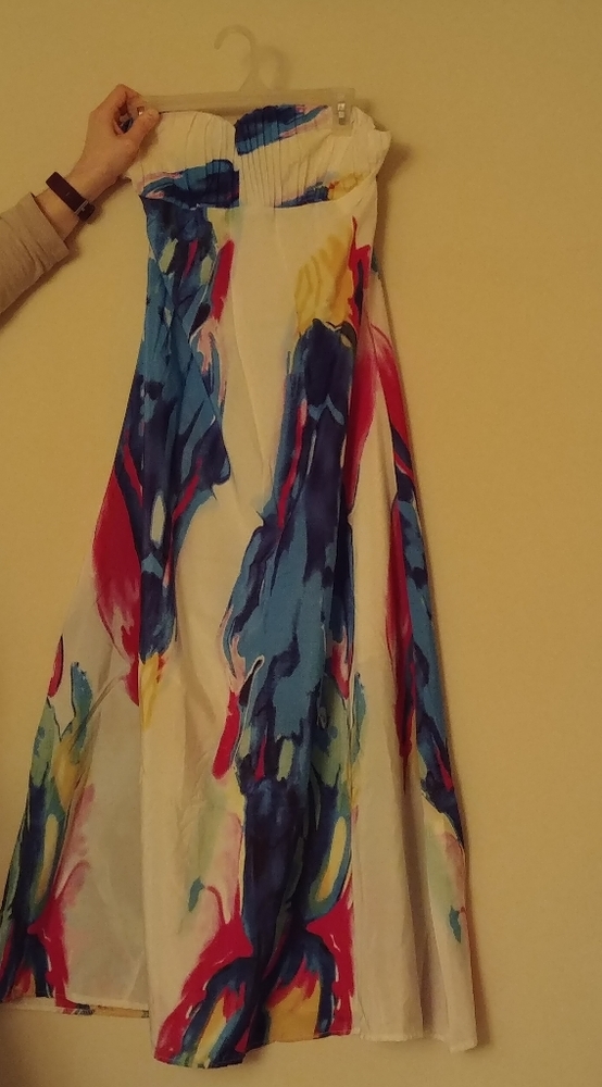 Sleeveless, strapless boho floral party dress